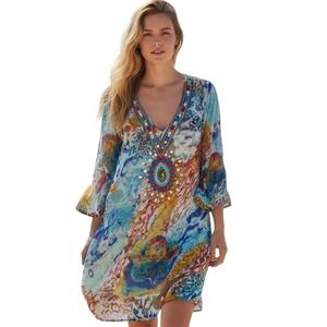 L'AFFAIRE By Ravi Sheer Womens size Small Embellished Swim Coverup Beach Dress